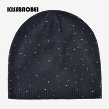 Women's Winter Hats Ladies Knitted Hat Beanies Wool Keep Warm Rhinestone Caps Solid Color Casual Bone Gorros For Girls Skullies 2024 - buy cheap