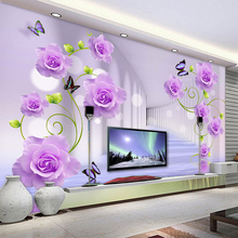 Papel tapiz 3D autoadhesivo para pared, pegatinas impermeables modernas y clásicas de Rosa romántica púrpura, para sala de estar, TV, sofá y dormitorio 2024 - compra barato