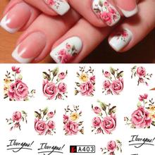 1pc Nail Art Water Decals Stickers Transfers Rink Roses Flowers Gel Polish Nail Manicure Decor Romantic  Art Stickers 2024 - buy cheap