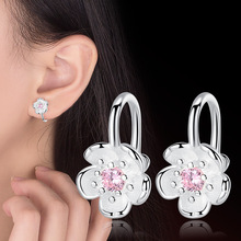 Wholesale 925 Sterling Silver Cherry Blossoms Flower Crystal Women Christmas Gift Lady Clip Earrings Jewelry Anti Allergy 2024 - buy cheap