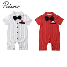 2019 Baby Summer Clothing Infant Baby Boy Formal Party Wedding Bow Romper Gentleman Short Sleeve Jumpsuit Striped Clothes 2024 - buy cheap