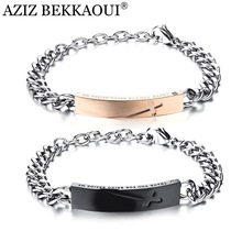 AZIZ BEKKAOUI Engraved Logo Couple Bracelets & Bangle Stainless Steel Cross Bracelets For Women Men Lovers' Jewelry Dropshipping 2024 - buy cheap