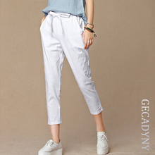 2020 summer new women's casual pants capris fashion cotton Linen crops pants elastic waist harem pants trousers size 4XL 2024 - buy cheap