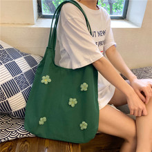 Bolsa de ombro feminina de lona, bolsa de mão feminina florida em algodão com grande capacidade para compras 2024 - compre barato