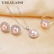 YIKALAISI-Conjunto de joyería con perlas 2017 naturales para mujer, pendientes de anillo con colgante de perlas, joyería de plata de ley 925 para mujer 2024 - compra barato