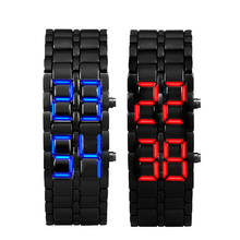 2 шт. модные синие красные металлические цифровые наручные часы с лавовым ремешком железный металлический светодиодный Самурай для мужчин мальчиков спортивные простые часы 2024 - купить недорого