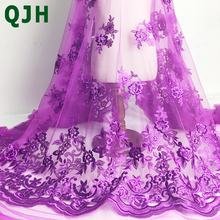 Latest 5 yards Polyester Silk Flowers Embroidery 2018 High Quality Nigerian Lace Fabrics Exquisite Wedding Dress Accessories 2024 - buy cheap