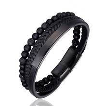 New 6MM Natural Stone Men Bracelet Multi-layer Handmade Weaved Leather Rope Chain Stainless Steel Bangle Male Jewelry Gifts 2024 - buy cheap