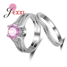 Joyería de dedo de cristal rosa para mujer, sello de moda, anillos de pareja de plata, regalos de aniversario, Envío Gratis 2024 - compra barato