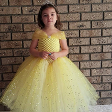 Vestido amarillo elegante para niña, tutú de fiesta, vestido de princesa impresionante, tutú de tul brillante amarillo para bebé, vestidos de flores para niña 2024 - compra barato