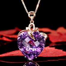 KOFSAC 2019 Trendy 925 Silver Necklaces For Women Anniversary Luxury Heart Natural Purple Crystal Pendant Necklace Lady Jewelry 2024 - buy cheap