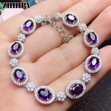 ZHHIRY-pulsera de plata de ley 925 con amatista púrpura Natural para mujer, brazalete con piedra auténtica, joyería fina 2024 - compra barato