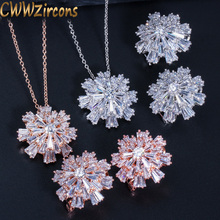 CWWZircons-Juego de collar y pendientes para mujer, joyería de diseño de marca famosa, Color plata, flor de cristal austriaco, T182 2024 - compra barato