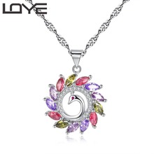 Peacock shape hanging pendant necklace setting cubic zirconia water wave chain silver color necklace for women 2024 - buy cheap
