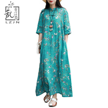 LZJN Butterfly Floral Print Summer Dress Women 2019 Trending Long Tunic Beach Dress Half Sleeve A-line Casual Robe Femme Pockets 2024 - buy cheap