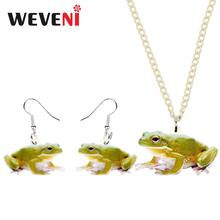WEVENI Acrylic Jewelry Sets Green Wild Sitting Frog Necklace Earrings Fashion Cool Pendant For Women Girls Gift Decoration 2024 - buy cheap