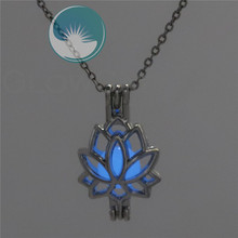 Lotus Flower Dark Luminous Necklaces Silver Color Chain Necklace Glowing in Dark Pendant Necklaces Collares Maxi Choker GG52 2024 - buy cheap