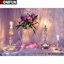 HOMFUN-pintura de diamante 5D DIY "vela de flores", bordado de regalo de punto de Cruz, decoración del hogar, regalo A09449 2024 - compra barato