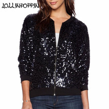 Women Sequin Bomber Jacket Black Stand Collar Ladies Bling Paillette Baseball Coat Aviator 2021 Spring Autumn 2024 - buy cheap