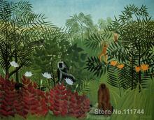 Pintura de paisajes de bosque Tropical con Henri Rousseau de serpiente, lienzo de arte pintado a mano de alta calidad 2024 - compra barato