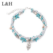 L&H Bohemian Multiple Layers Starfish Elephant Beads Anklets For Women Vintage Boho Shell Chain Anklet Bracelet Beach Jewelry 2024 - buy cheap