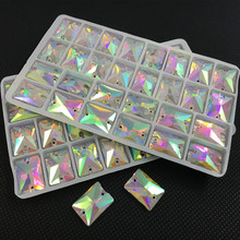 wholesale Rectangle Shape Sew On Stones Crystal Clear AB 2 holes 8x10,10x14,13x18,18x25mm Octagon Glass Sewing Crystal Beads 2024 - buy cheap