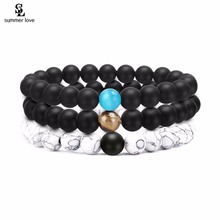 Pulsera de cuentas con piedra mate negra Natural para hombre y mujer, brazalete de equilibrio howlita, joyería informal de Yoga, novedad de 2021 2024 - compra barato