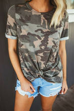 Women's Camouflage Print Summer Knot O-neck Short Sleeve Pullover Tops T Shirt 2024 - buy cheap