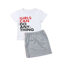 От 1 до 6 лет, летняя детская одежда для маленьких девочек уличная одежда, комплект из 2 предметов, футболка с короткими рукавами и буквенным принтом облегающая мини-юбка-карандаш комплекты для девочек 2024 - купить недорого
