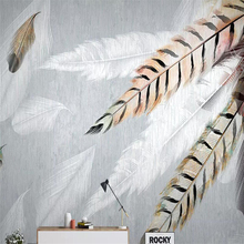 Decorative wallpaper series Nordic colorful feather retro TV sofa background wall 2024 - buy cheap