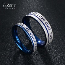 Модные парные кольца из нержавеющей стали UZone, парные кольца из нержавеющей стали с кубическим цирконием «Love только You», набор обручальных синих колец, Прямая поставка 2024 - купить недорого