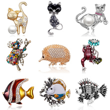 Rinhoo New Vintage Animal Brooch Cute Elegant Black Kitten Rhinestone Enamel Animal Brooch Pin For Women Brooch Jewelry Gift 2024 - buy cheap