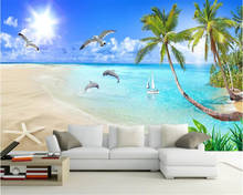 Beibehang пользовательские высококачественные индивидуальные шелковые тканевые обои красивый пляж кокосовое дерево подходит для внутренних фонов обои 2024 - купить недорого