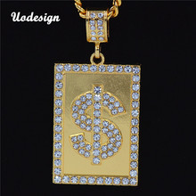 Доллар США ожерелье и кулон кристалл золотой цвет цепь для женщин/мужчин горный хрусталь хип-хоп ювелирные изделия 2024 - купить недорого