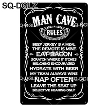 Letrero de hojalata Man Cave Rules, cartel de Metal para pintura de pared, Bar, fiesta, decoración del público, nuevo, SQ-DGLZ 2024 - compra barato