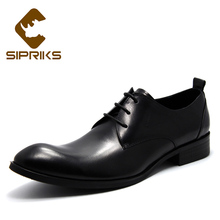 Sipriks-zapatos de vestir de cuero genuino para hombre, calzado clásico con punta puntiaguda, estilo Derby, marrón, para trabajo y Social, tallas 37 y 45 2024 - compra barato