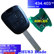 Mando a distancia de repuesto para coche, llave de coche con 2 botones, Chip ID46, 307 MHz, para Citroen C1, C3, Peugeot 433 2024 - compra barato