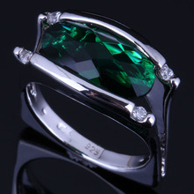 Impresionante anillo de Plata de Ley 925 circonita cúbica verde ovalado para mujer V0658 2024 - compra barato