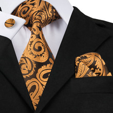 SN-988 Darkyellow Floral Tie Hanky Cufflinks Sets Men's 100% Silk Ties for men Formal Wedding Party Groom 2024 - buy cheap