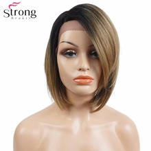 StrongBeauty-Peluca de cabello sintético para mujer, pelo con malla frontal, raíces oscuras, Bob corto degradado, peinado Natural 2024 - compra barato