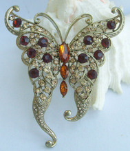 3.54" Pretty Butterfly Brooch Pin Brown Rhinestone Crystals EE03683C9 2024 - buy cheap
