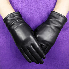 Genuine Leather Gloves Female Fashion Simple Sheepskin Gloves Plus Velvet Thicken Black Basic Style Woman's Gloves DQ204 2024 - buy cheap