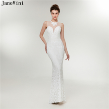 JaneVini Mermaid Prom Dress O Neck Sequined White Long Bridesmaid Dresses Sleeveless Floor Length Formal Party Gowns Lange Jurk 2024 - buy cheap