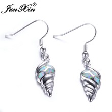 JUNXIN Romantic White Fire Opal Drop Earrings Women Cute Conch Animal Earrings Silver Color Birthstone Jewelry 2024 - buy cheap