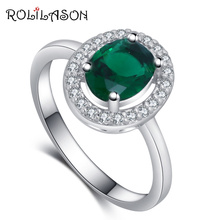 ROLILASON Office Style Round Green Zircon Ring white crystal for best friend gift  silver color stamped fashion jewelry JR2178 2024 - buy cheap