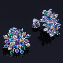 Glaring Snowflake Multigem Multicolor Yellow Cubic Zirconia Silver Plated Stud Earrings V0851 2024 - buy cheap