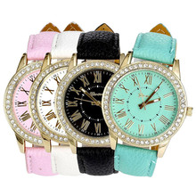 Geneva Women's Leather Band Roman Rhinestone Quartz Wrist Watch Watches 2024 - buy cheap