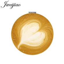 JWEIJIAO Coffee Latte Carving Love Heart Art Makeup Mirror Round Mini Folding Compact Pocket Mirror 1X/2X Magnifying espelho 2024 - buy cheap
