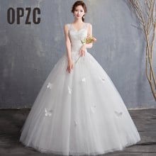 New fashion simple Korean Lace Up Ball Gown cheap Wedding Dress 2018 V-Neck Shoulder Customized Plus Size Bridal Real Photo 2024 - buy cheap