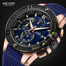 Megir relógio militar esportivo de quartzo, novo cronógrafo de silicone luminoso, relógio de pulso 2019 azul masculino 2024 - compre barato